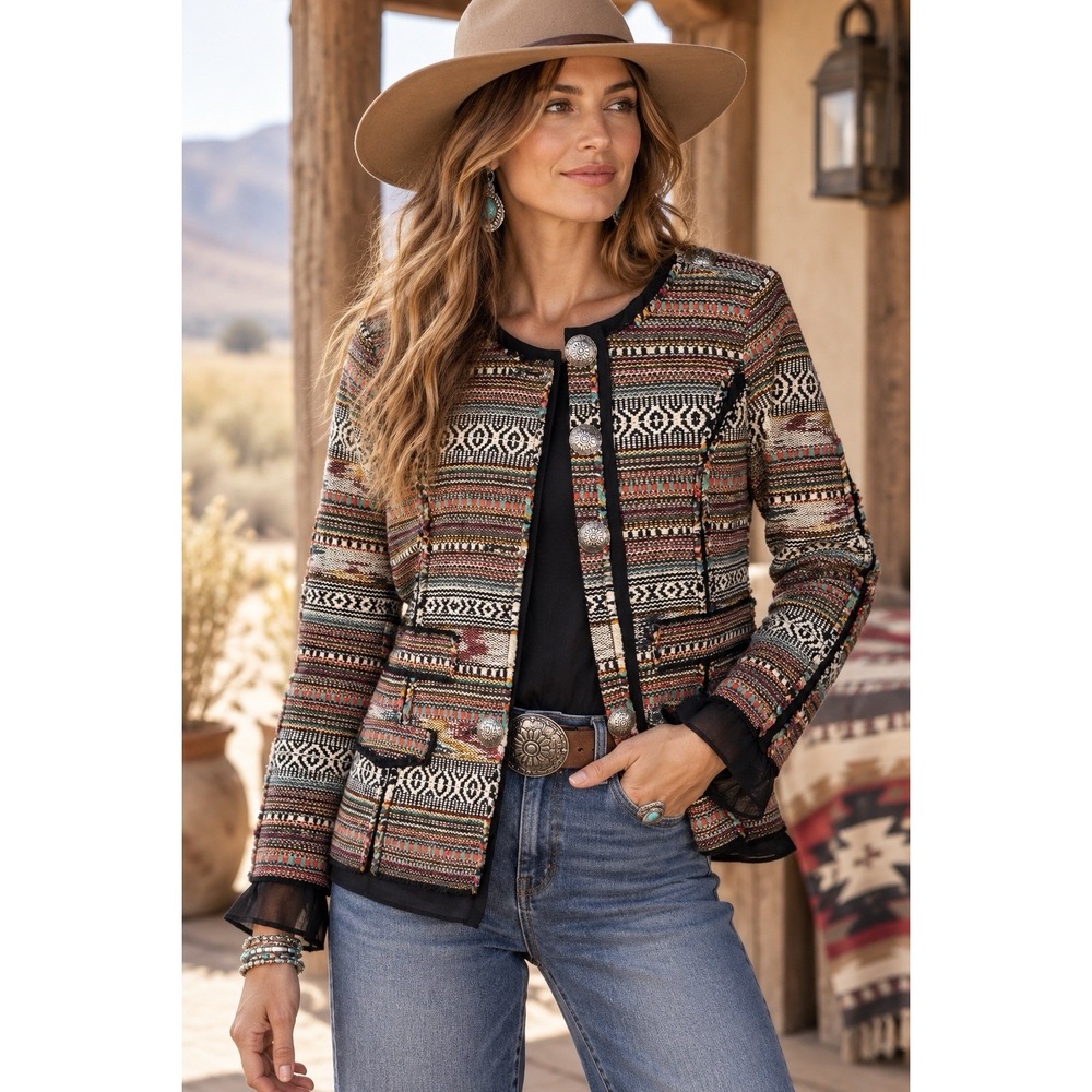 The Territory Ahead New Southwestern Woven Tapestry Jacket Boho Western Size M